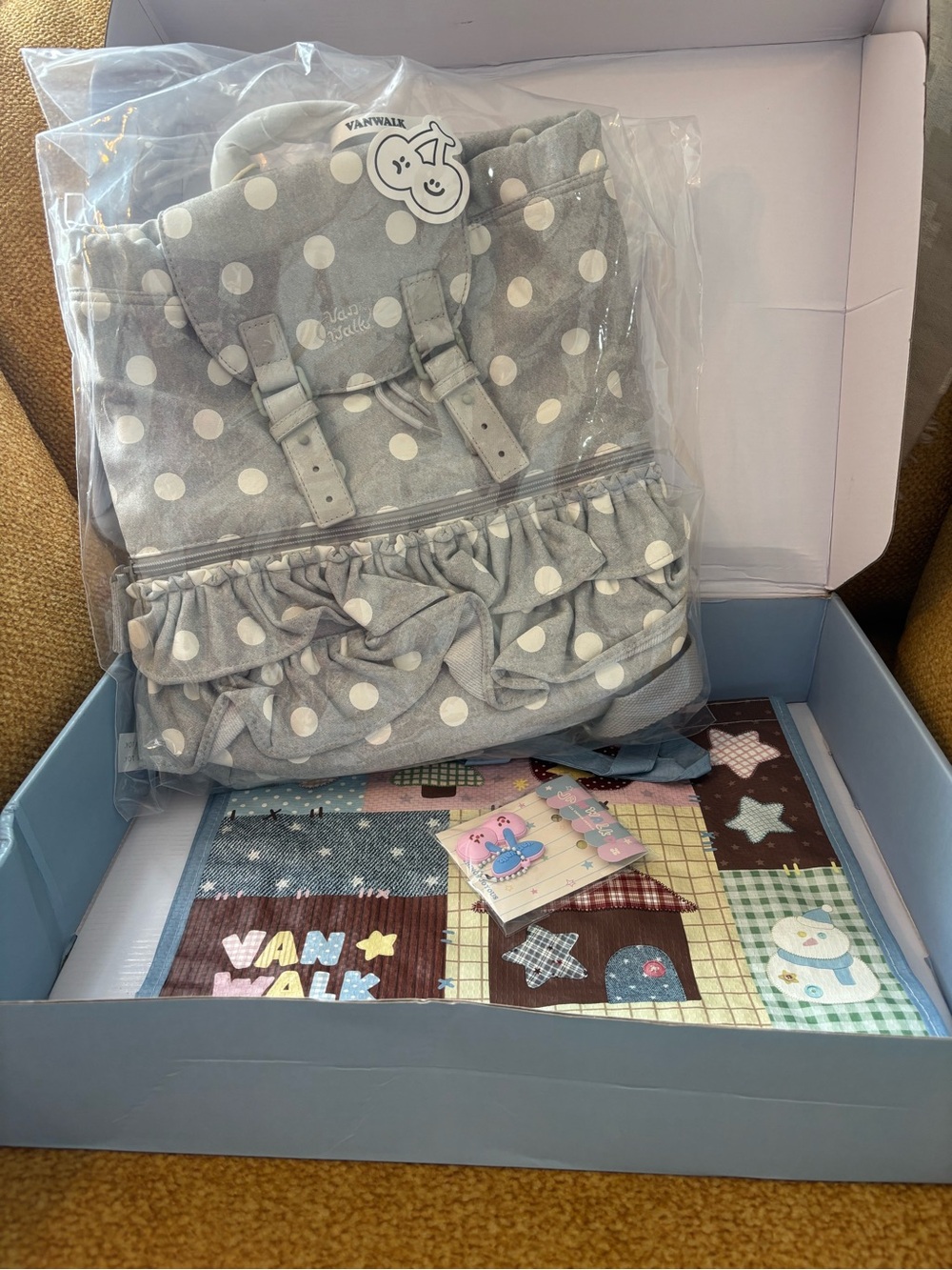 Vanwalk Grey and White Polka Dot Ruffle Kids Backpack